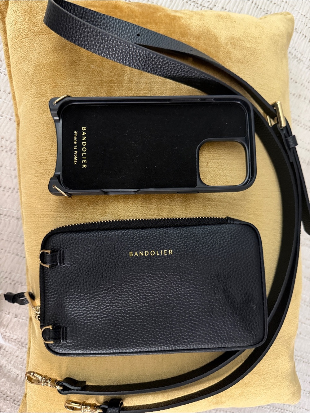 Bandolier Black Leather Hailey Pouch Set Crossbody for IPhone 16 ProMax
